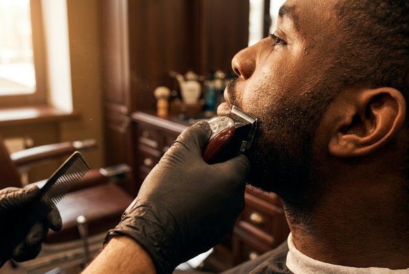 Clean beard line-up close-up