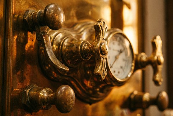 Antique brass barbershop fittings detail